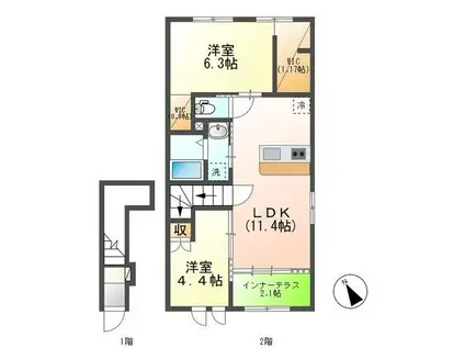 ルナ クレセンテIILUNA CRESCENTEII(2LDK/2階)の間取り写真