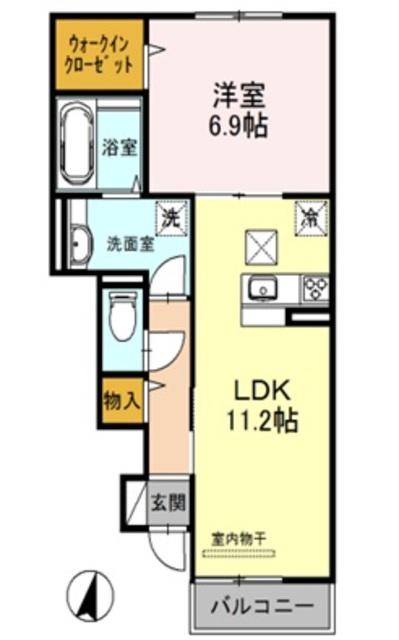 サンハイツ喜連A棟(1LDK/1階)の間取り写真