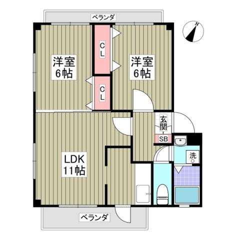 湘南新宿ライン高海 藤沢駅 徒歩32分 2階建 築24年(2LDK/1階)の間取り写真