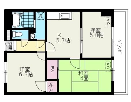 リブステージ横浜(3DK/9階)の間取り写真