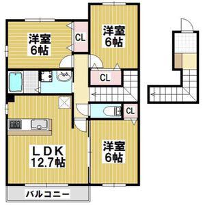 グランハイム B棟(3LDK/2階)の間取り写真