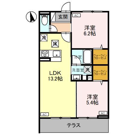 CLASSEUM元今泉(2LDK/1階)の間取り写真