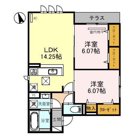 グリーンサイド長居(2LDK/1階)の間取り写真
