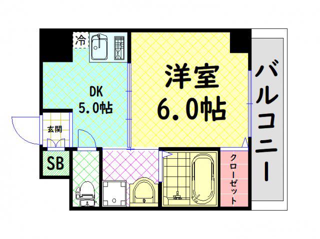グランカーサ天王寺イースト(1DK/5階)の間取り写真