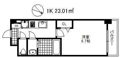アドバンス神戸レイソレ(1K/12階)の間取り写真