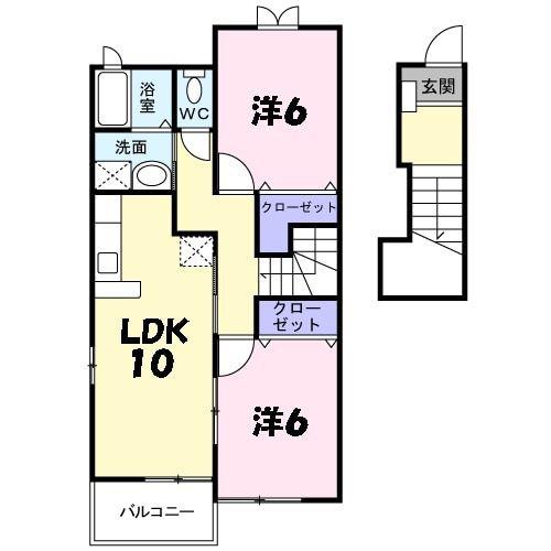 ハーティープレイスA(2LDK/2階)の間取り写真