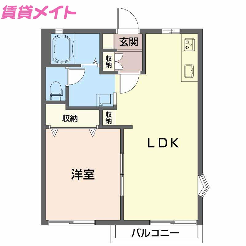 ラフォーレMINE B(1LDK/2階)の間取り写真