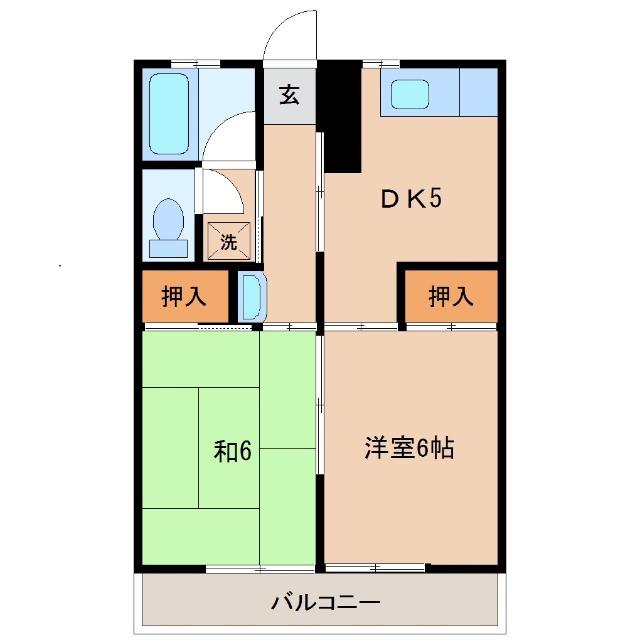 黒木コーポ(2DK/1階)の間取り写真