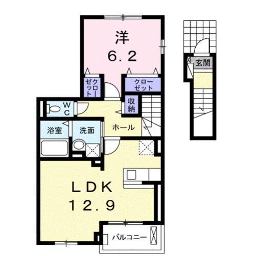ヒールド・リヴI(1LDK/2階)の間取り写真