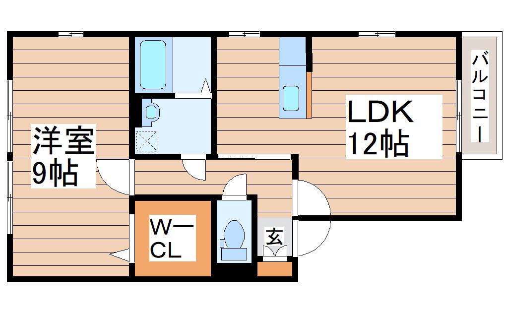 シャン北中C棟(1LDK/2階)の間取り写真