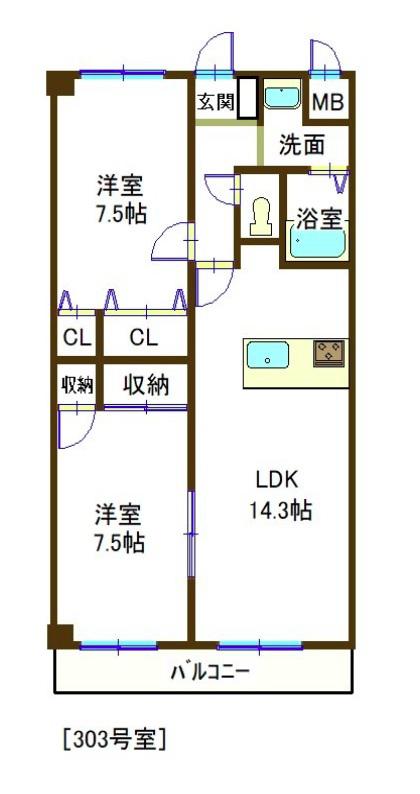サンステージ東川口(2LDK/3階)の間取り写真