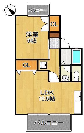 ラナイインA棟(1LDK/1階)の間取り写真