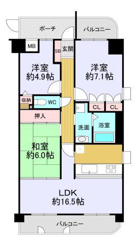 朝日プラザ大和香久山(3LDK/3階)の間取り写真