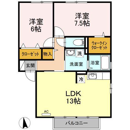 ガーデンスクエア B棟(2LDK/2階)の間取り写真