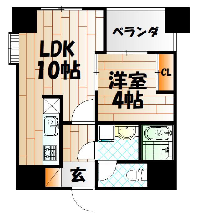 ウィングス砂津(1LDK/9階)の間取り写真