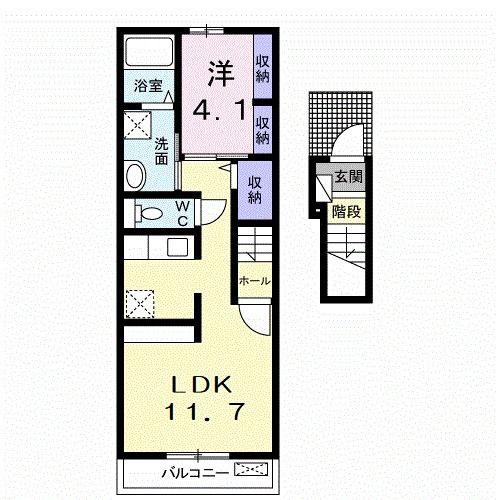 シャーヴィラージュ・K A(1LDK/2階)の間取り写真