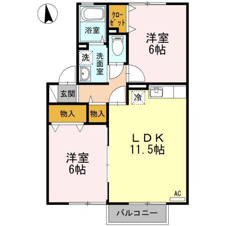 グラン・カネイ(2LDK/2階)の間取り写真