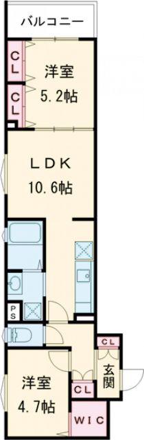 クリエオーレ藤阪東町II(2LDK/1階)の間取り写真