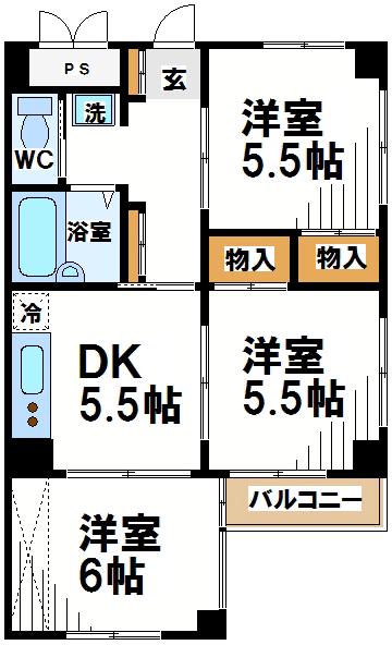 調布ガーデンヒルズ井上(3DK/2階)の間取り写真