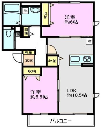 フリージア(2LDK/2階)の間取り写真