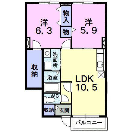 ベラスタジオーネ(2LDK/1階)の間取り写真