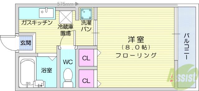 CHハッピーハイツ(1K/2階)の間取り写真