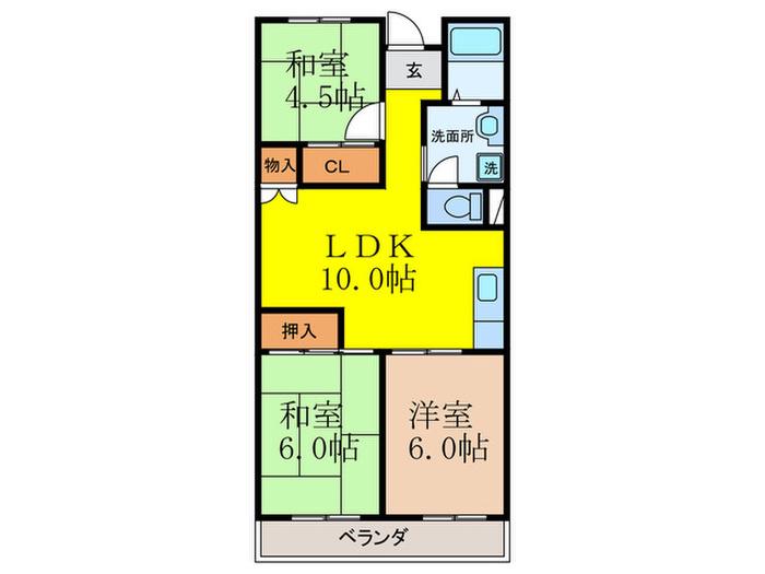 ヴィラ貴瀬2号館(3LDK/2階)の間取り写真