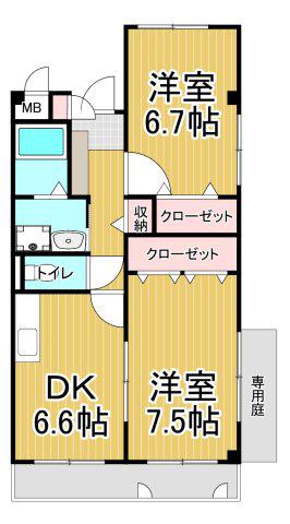 フォーチュン(2DK/1階)の間取り写真