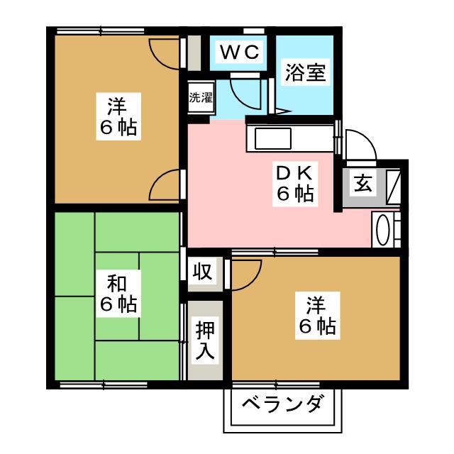 アトウレ若里(3DK/2階)の間取り写真