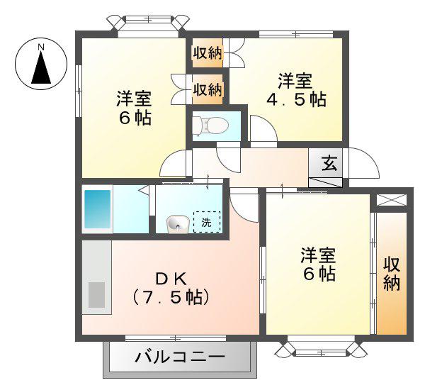 レヴンワース A棟(3DK/2階)の間取り写真