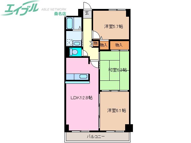 ベルデ中野館(3LDK/4階)の間取り写真