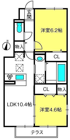 グランデII(2LDK/1階)の間取り写真
