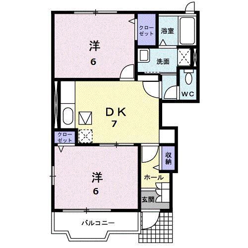 アルカンシエルC(2DK/1階)の間取り写真