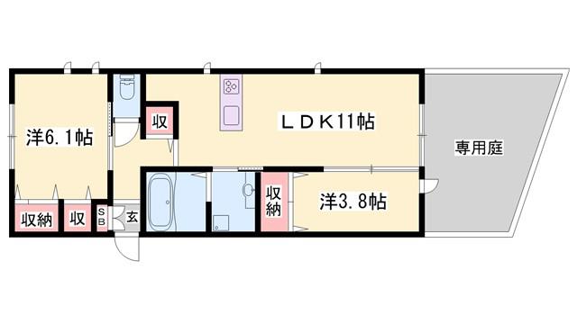 HIGHLAND(2LDK/1階)の間取り写真