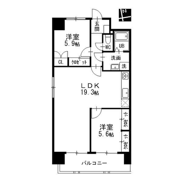 グレイスコート千代田(2LDK/5階)の間取り写真