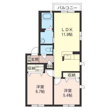 エマーヴルB棟(2LDK/2階)の間取り写真