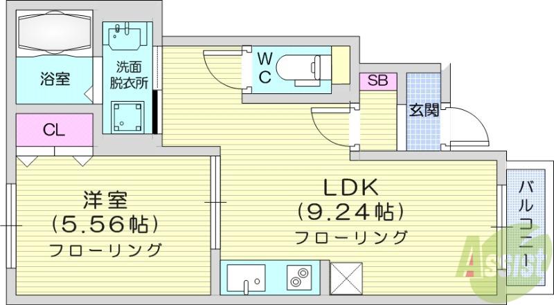 グランコートY(1LDK/1階)の間取り写真