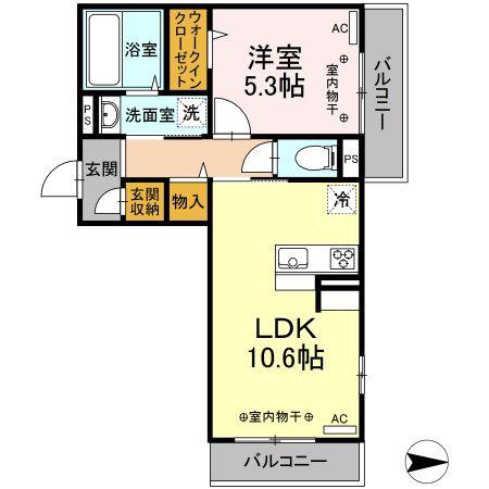 カーサコラゾン(1LDK/3階)の間取り写真
