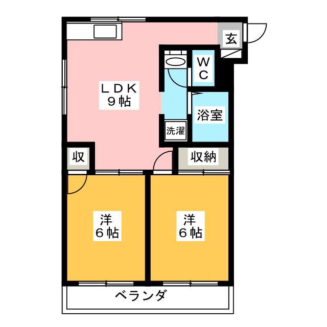 ふじビル(2LDK/4階)の間取り写真