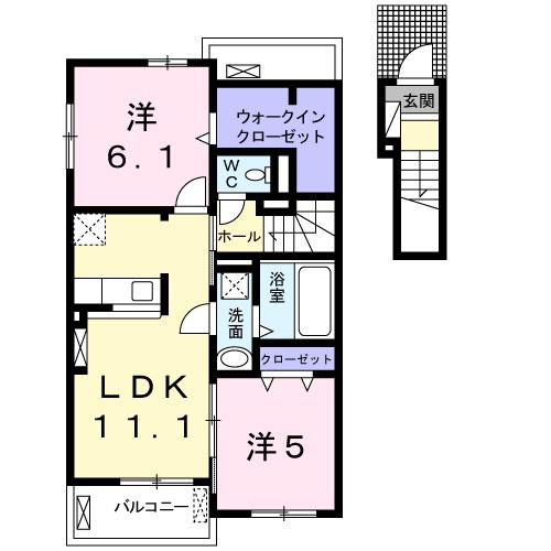 スプリングハウス(2LDK/2階)の間取り写真