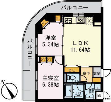 シャン・ピエール(2LDK/5階)の間取り写真