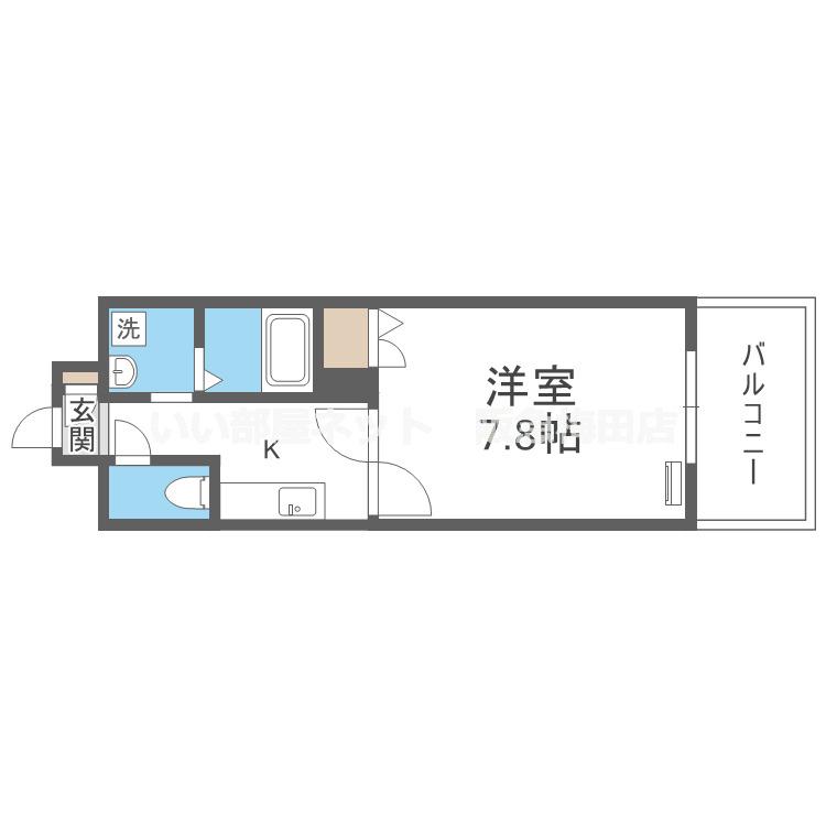 CASSIA住道(1K/2階)の間取り写真