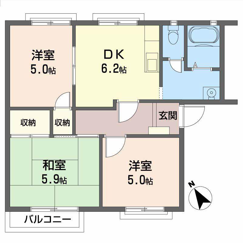 サンメゾンくすの木(3DK/2階)の間取り写真