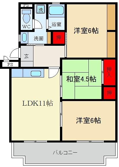 松下三井団地1号棟(3LDK/5階)の間取り写真