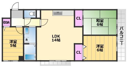 城南マンション2(3LDK/2階)の間取り写真