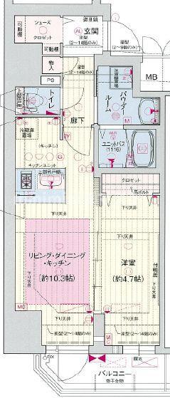 プレサンス堺筋本町駅前シェル(1LDK/3階)の間取り写真