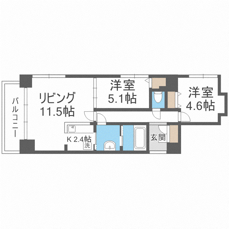 ビッグパレス南4条(2LDK/11階)の間取り写真