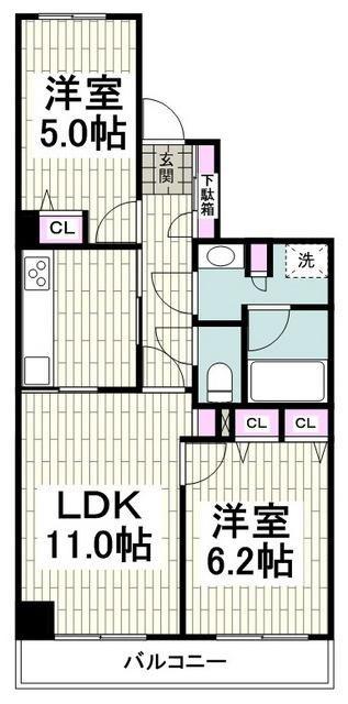 磯子台スカイマンション(2LDK/1階)の間取り写真