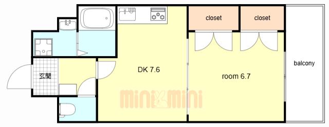 ユタカ西明石南町ビル(1DK/4階)の間取り写真
