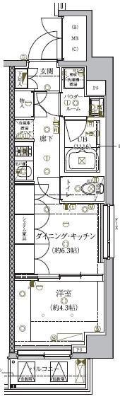 セジョリ南麻布(1DK/7階)の間取り写真